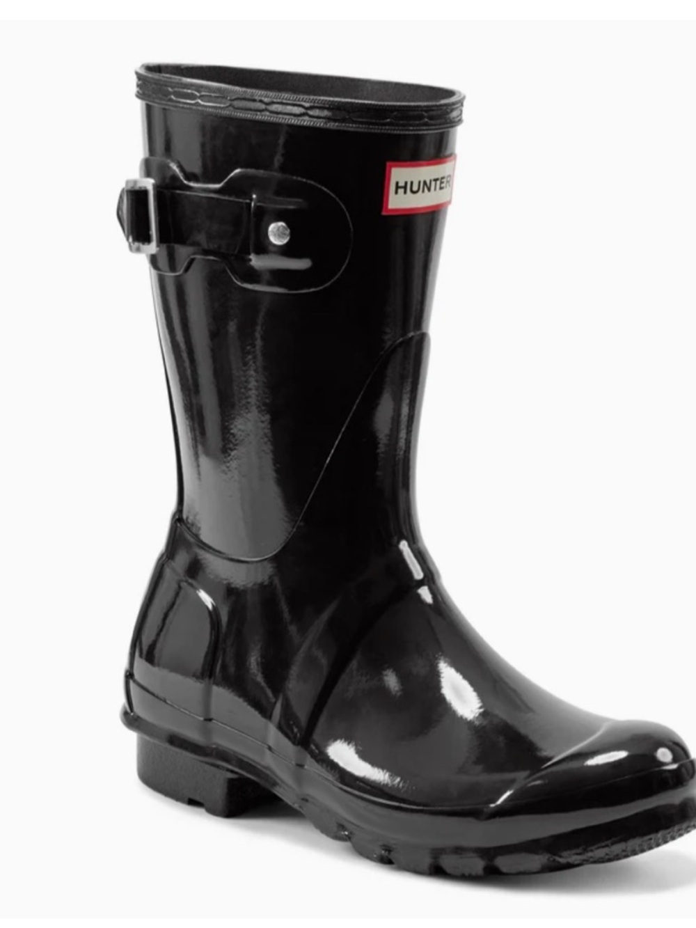Hunter Black Gloss Mid-Calf Rain Boot with Side Buckle